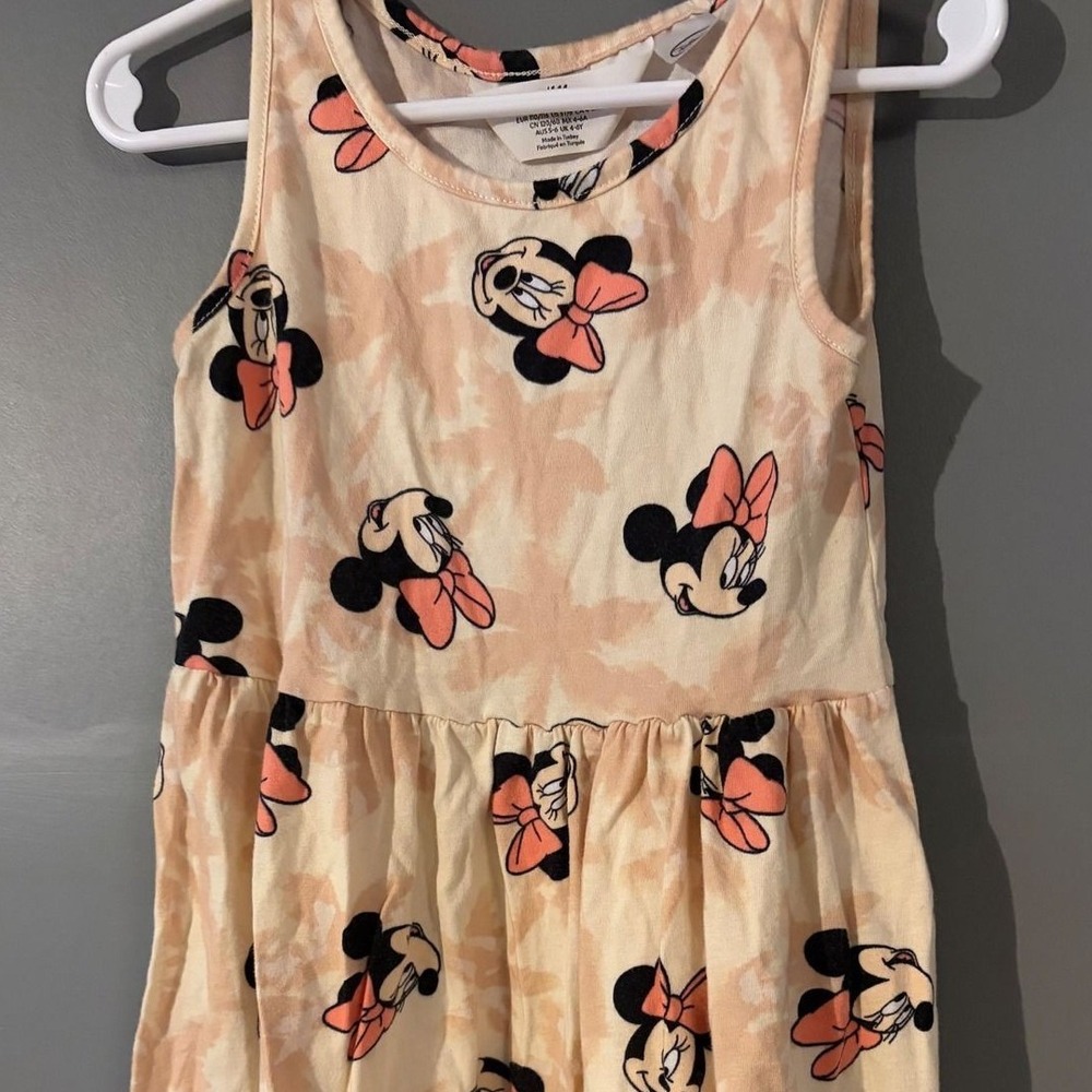 HM Disney Minnie Mouse Tie Dye Dress Kids Size 5T 6 Peach Pink Sleeveless Skater